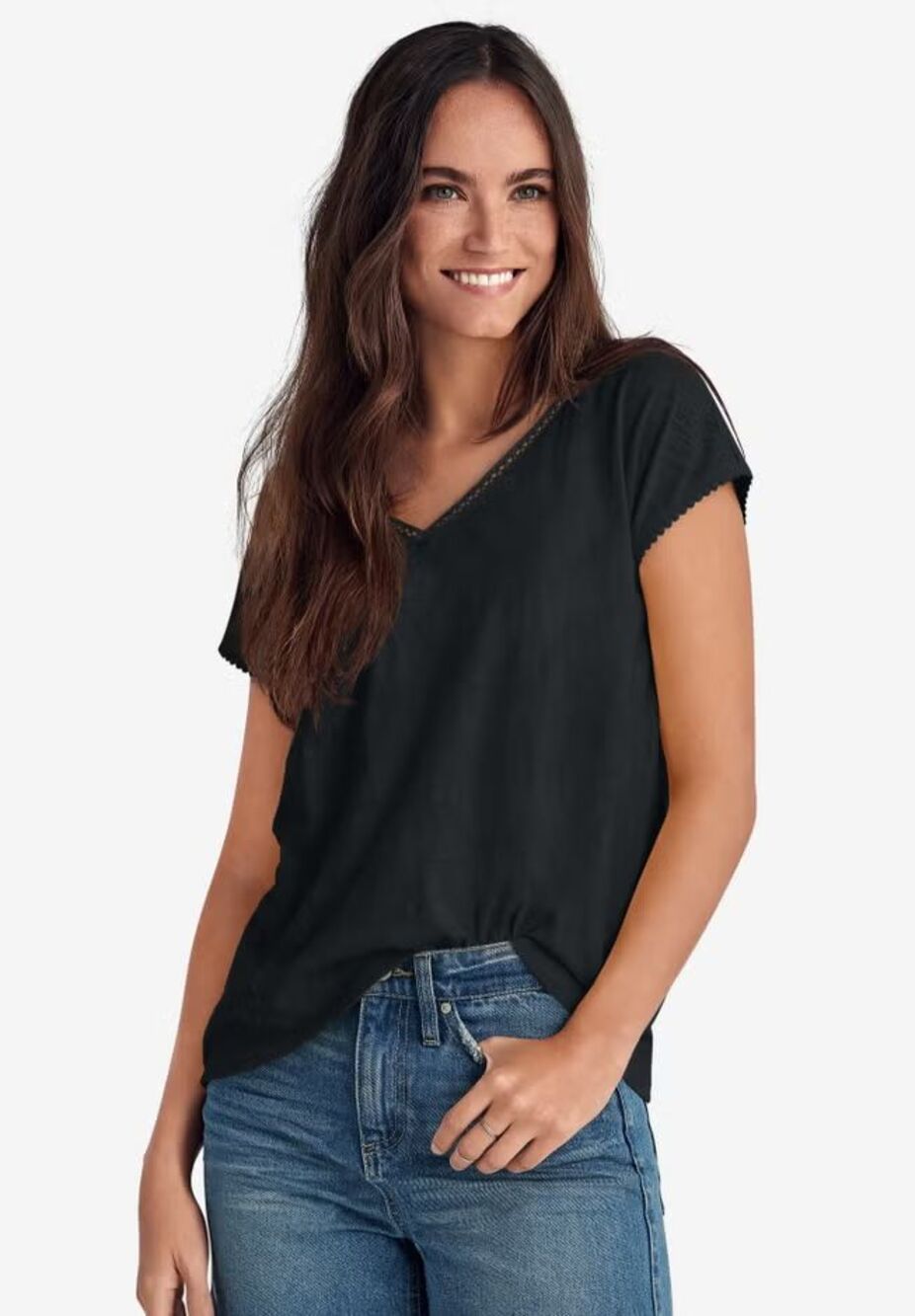 Ellos 4X Black Crochet V Neck Dolman Sleeve Boho Plus Size Top Womens